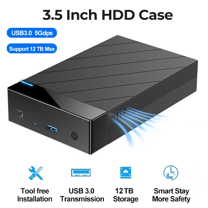 3.5/2.5 inch HDD Case USB 3.0 to SATA External Hard Drive Reader Support 12TB Hard Drive Enclosure High Speed Adapter for Laptop
