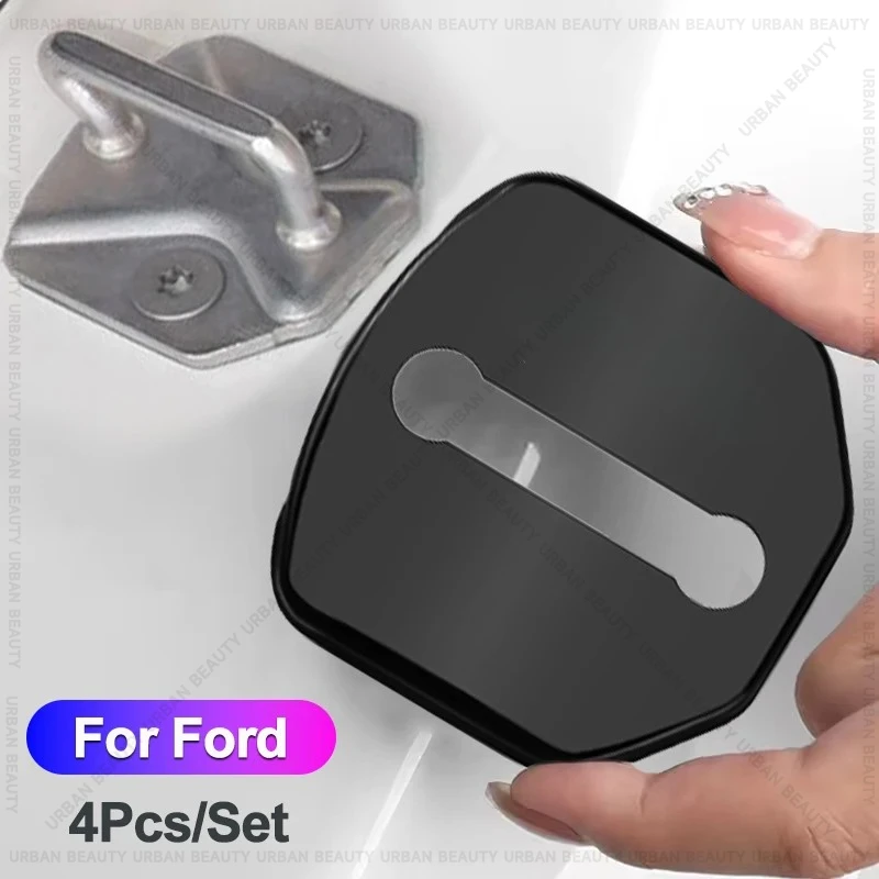 4PCS Car Door Lock Cover Stainless Steel Protection Accessories For Ford STLine Escape Puma Kuga Mustang F150 Fusion Taurus GHIA