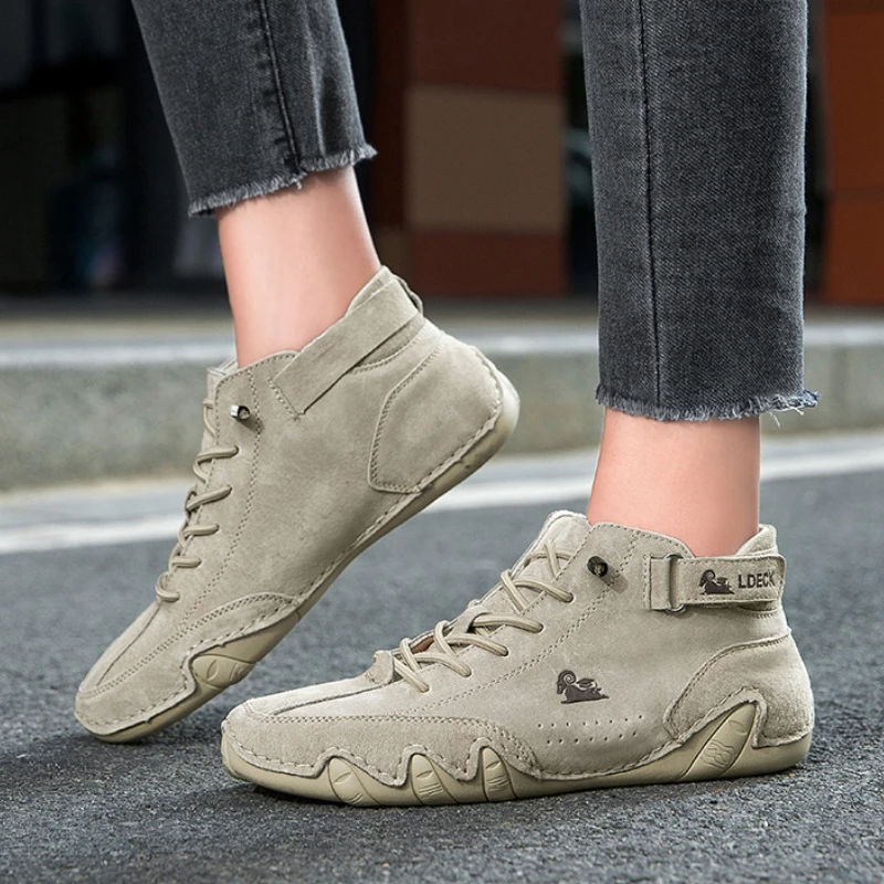 

Casual Leather Ankle Boots for Women Trend 2023 New In Ladies High Top Sneakers Luxury Brand Woman Shoes Large Size Footwear