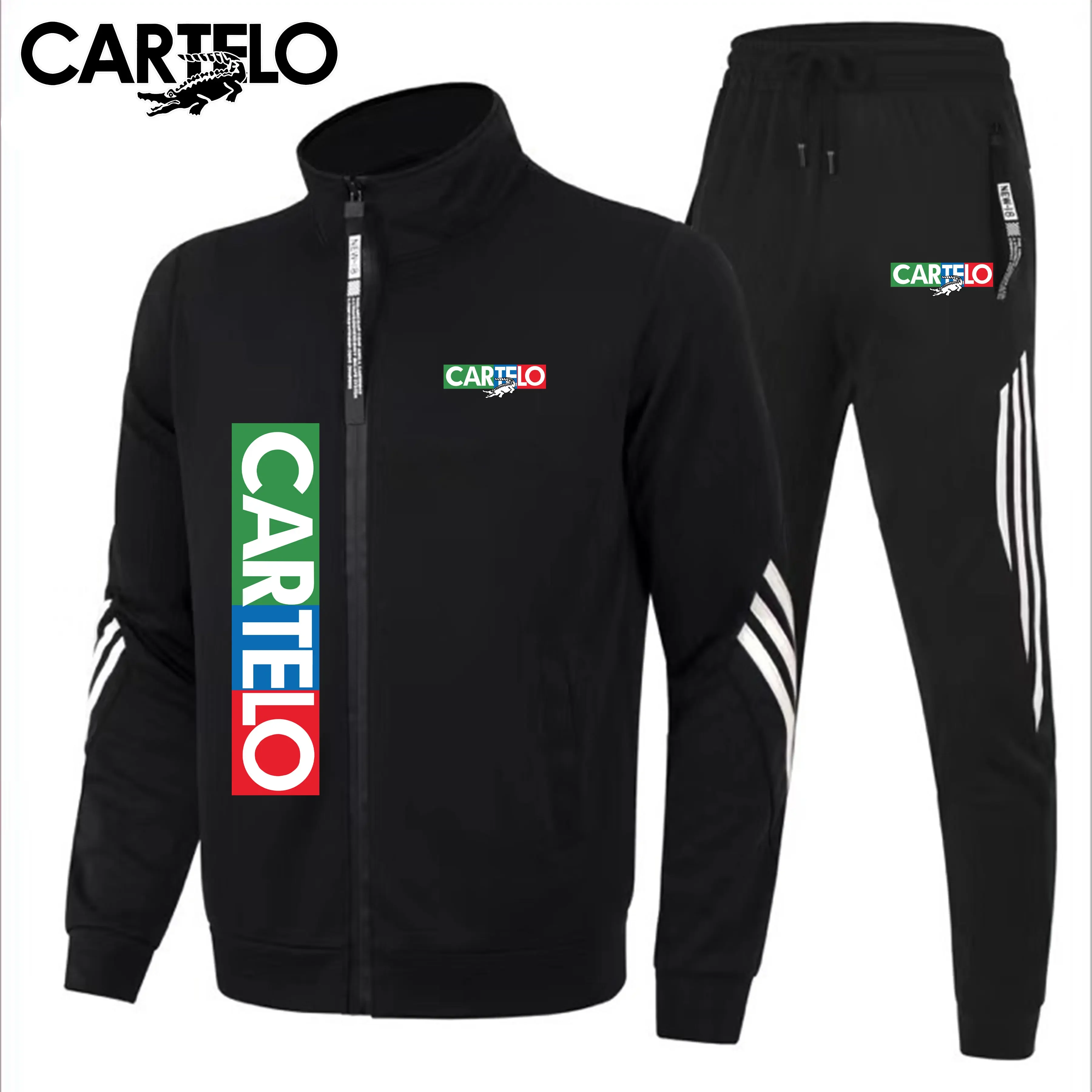 

В 2025 году, мужская толстовка на молнии с логотипом бренда CARTELO, повседневные брюки, спортивный комплект из двух предметов для велоспорта, однотонная простая мужская толстовка.