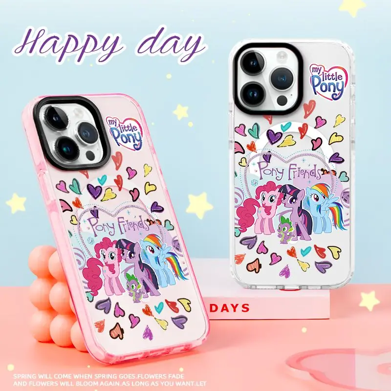 Kawaii My Little Pony Twilight Sparkle Handyhülle Pinkamena Diane Pie Geeignet für 16 15 14 Pro Max Plus Transparente magnetische Hülle