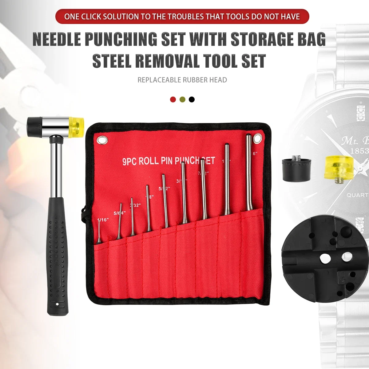 13 PCS Rolling Pin Punch Set With Storage Bag, Disassembly Maintenance Tool With Worktable Pin Punch And Hammer