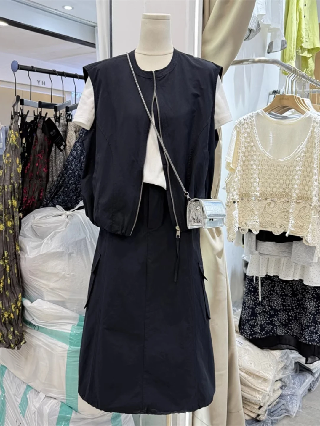 

Высококачественная рабочая одежда в стиле ретро, жилет Джет, женская летняя тонкая свободная многослойная верхняя одежда на молнии, верхняя одежда с колючками