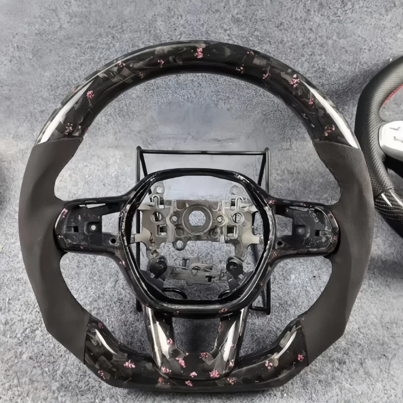 For Honda 11th Civic CRV Shadow Forged Carbon Fiber Steering Wheel Suede  Car Accessories Steering Wheels