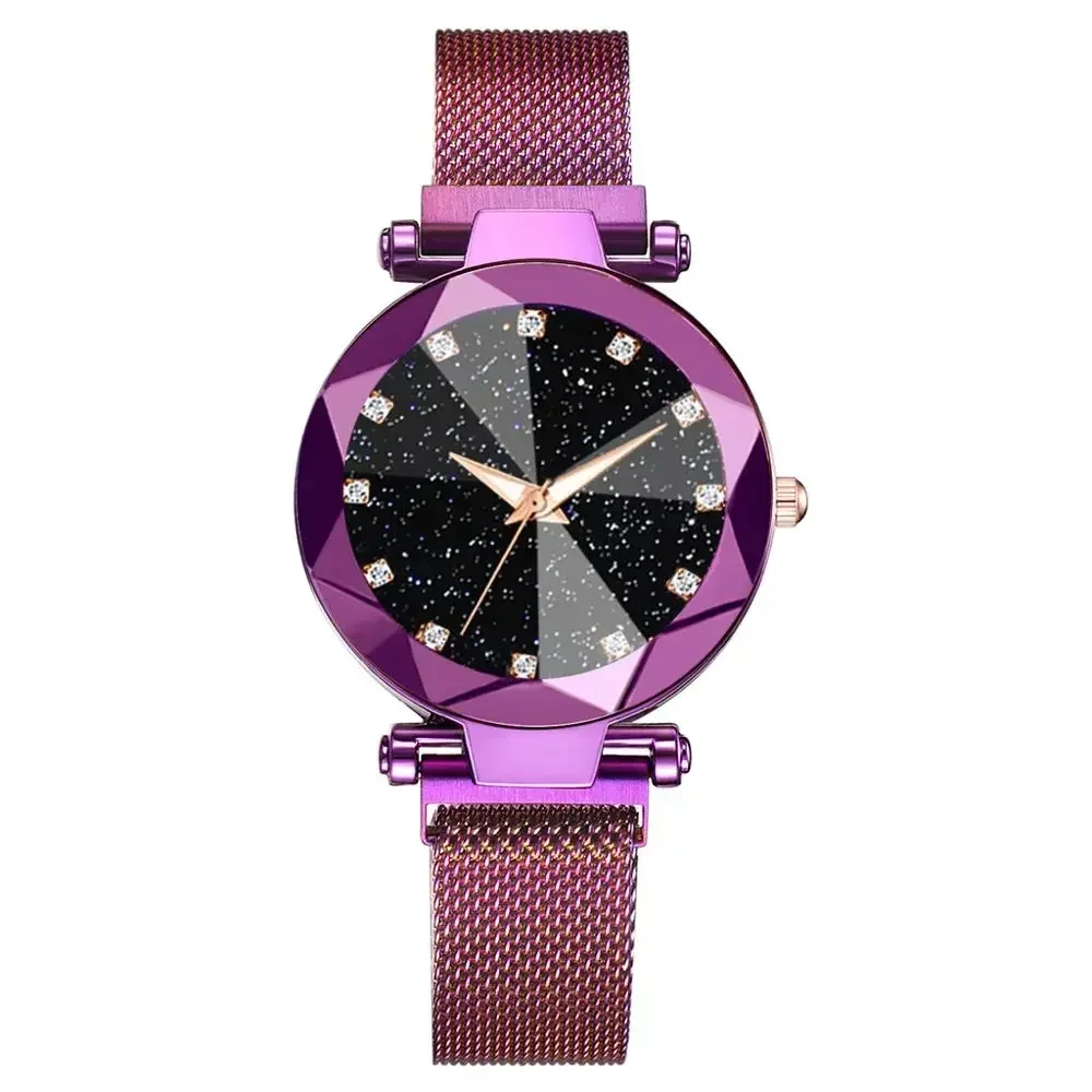 Relojes de marca de lujo para mujer, reloj de cuarzo de cristal, hebilla magnética de malla, reloj femenino de cielo estrellado