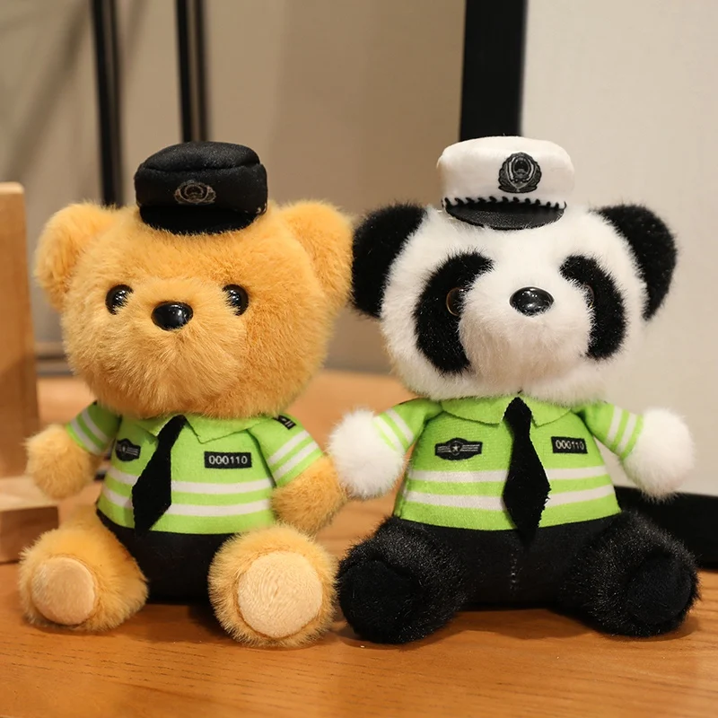 Polizei Panda Plüschtier Rucksack Anhänger Schlüsselanhänger Jungen Mädchen Spielzeug Schultasche Dekoration Geburtstagsgeschenk Niedlicher gefüllter Schlüsselanhänger