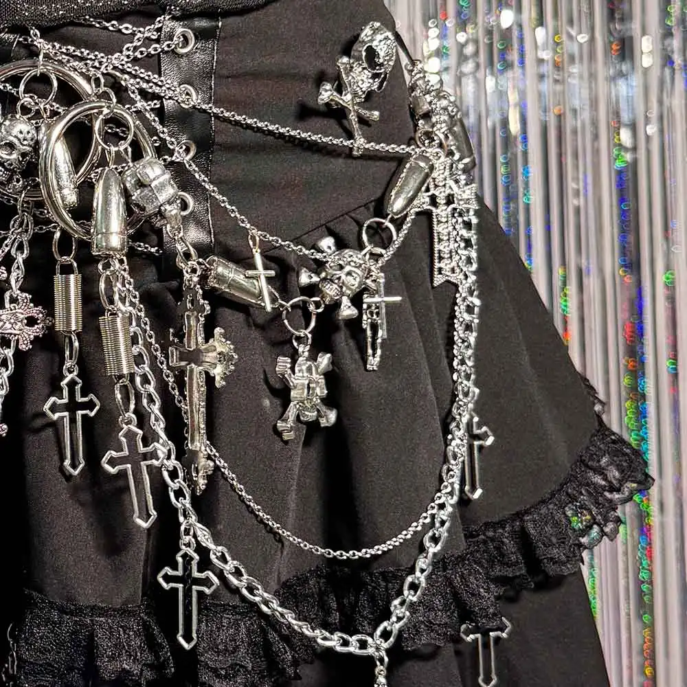 パンクロック ハンドメイド DIY ゴスチェーン ティーン ゴシック スカート グランジ 90年代 クラブウェア Y2K Eガールズ 原宿系 カワイイ エモ クロス スカル エコ