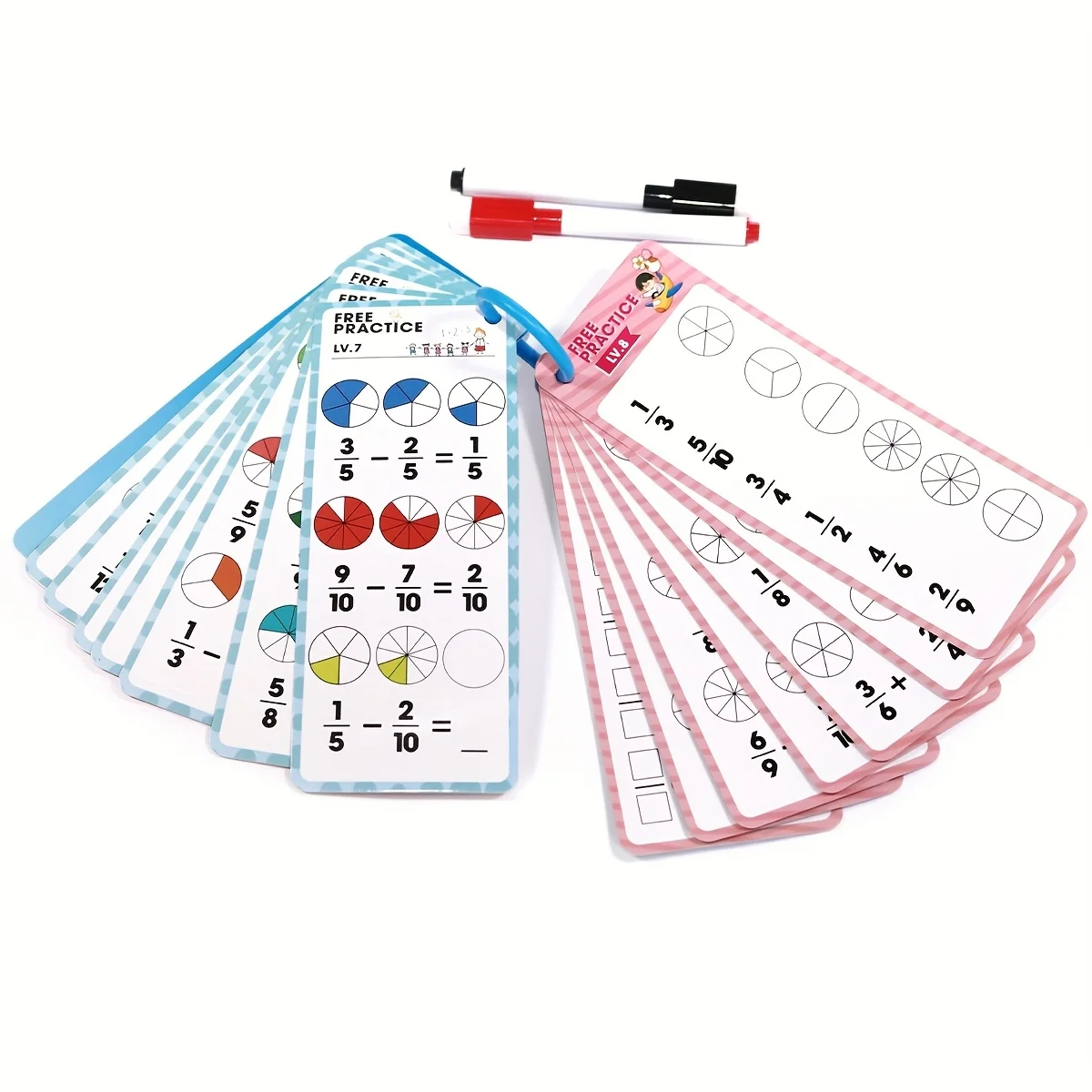 15 Number Cards, Math Fraction Flash Cards, Reusable Erasable Math Learning Cards
