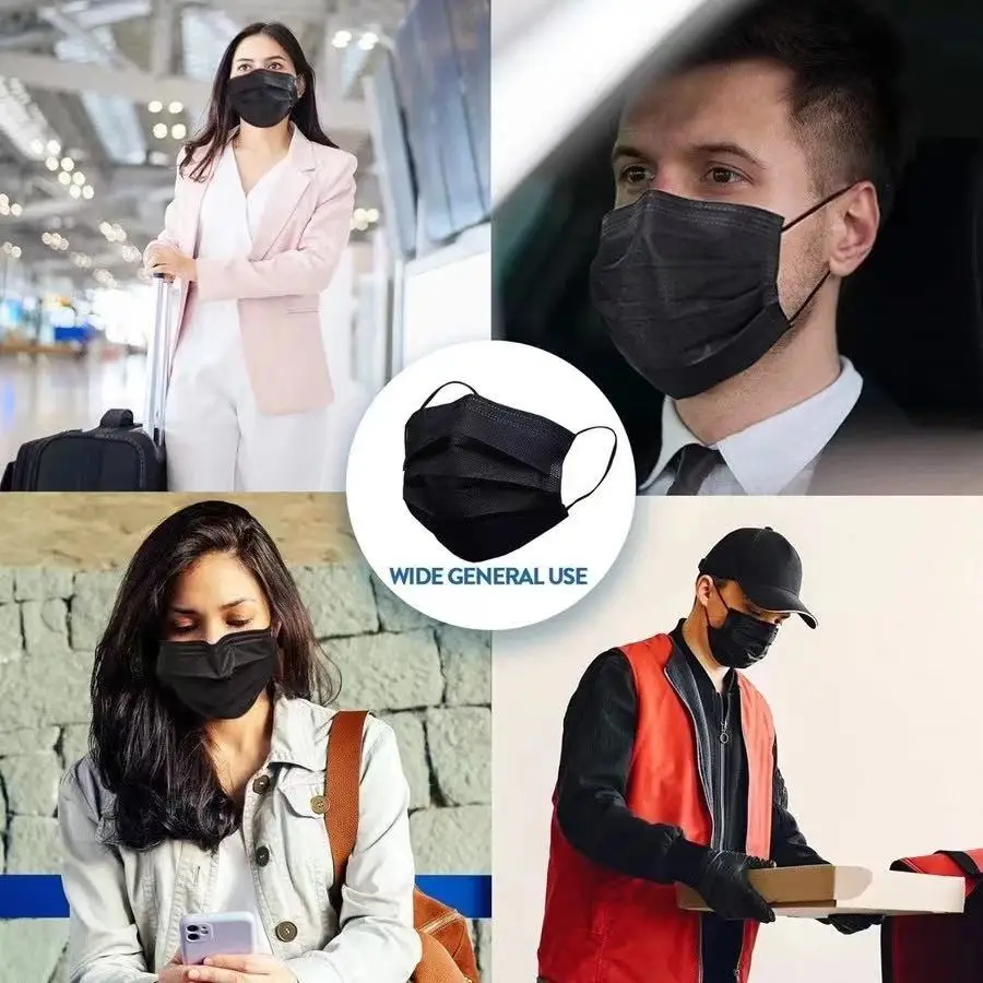 Black Disposable Mask Industrial 3 Layer Ply Filter Mask Adult Adjustable Mouth Face Masks Mascarillas Quirurgicas Homologadas