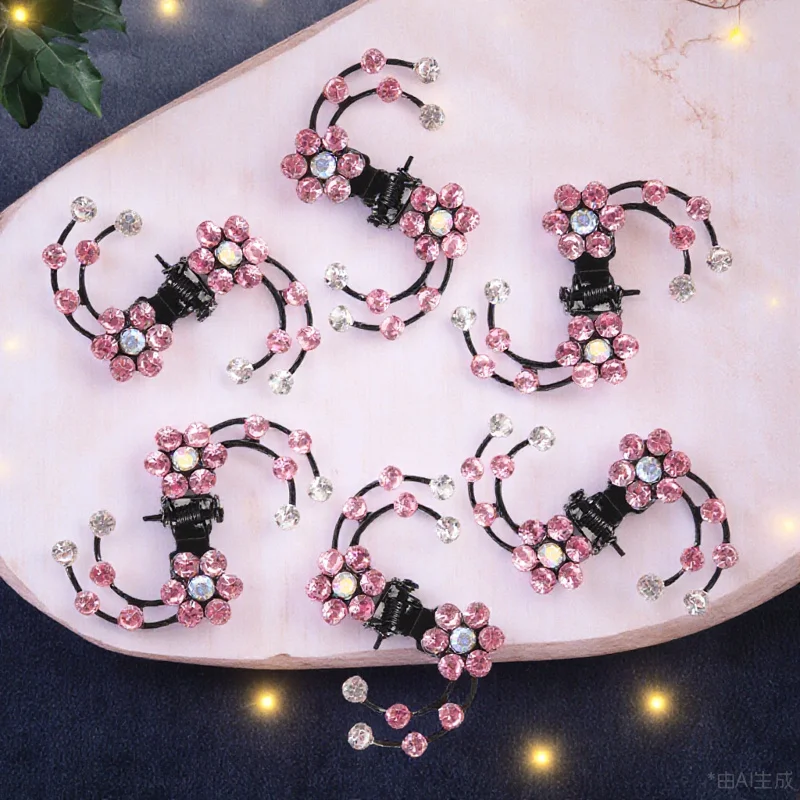 

6Pcs Mini Rhinestone Hairpin Elegant Plum Blossom Design for Weddings Parties Celebrations Pink Mini Hairpin Hair Claw Clips