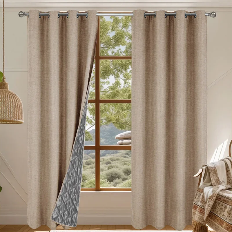 

Winter Warmth Cold Protection Thickened Cotton Linen Soundproof Windshieldcurtains for Living Room Dining Full Blackout Bedroom