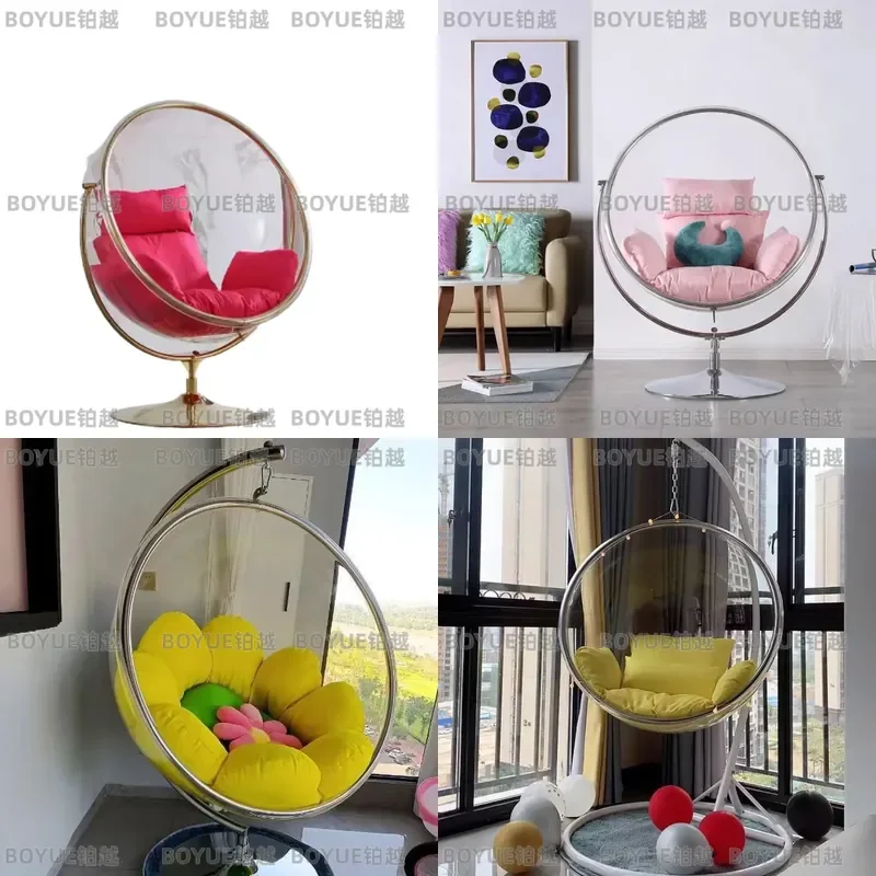 Transparent Acrylic Bubble Hanging Chair Indoor Outdoor Swing Seat Nordic Style Glass Ball Pendant for Balcony Patio Garden
