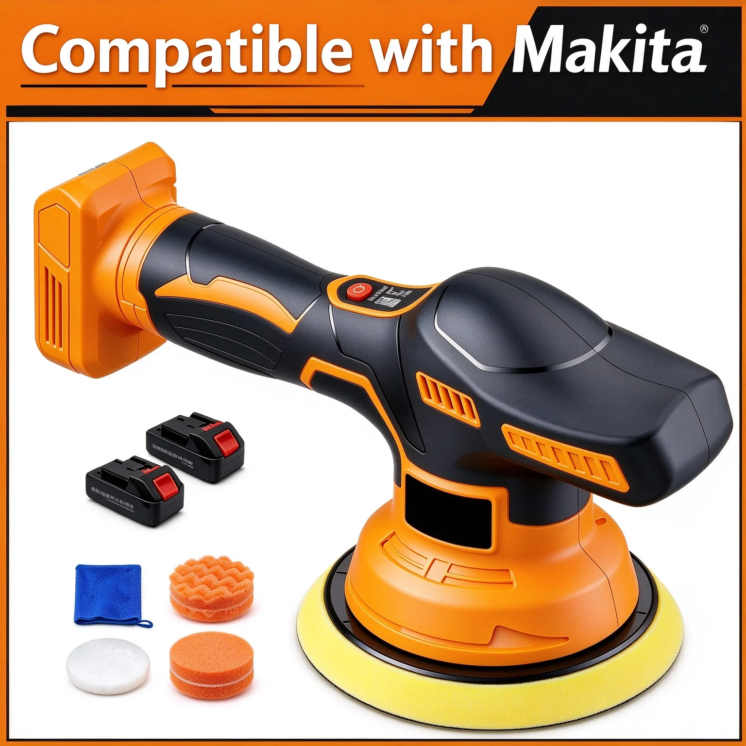 Cordless Random Orbital Car Polisher Kit 21V 6 Inch Portable Car Buffer Polisher 8 Variable Speed Waxer With 2Pcs 2000mAh Batteries For Auto Detailing Boat Stone Polishing