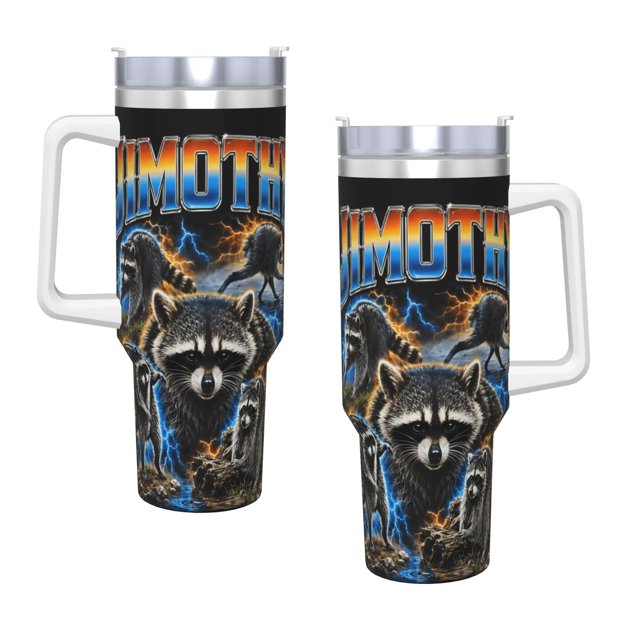 Jimothy Seattle Raccoon Retro Collage Stainless Steel Tumbler  Beach Thermal Cups With Straws and Lid Large Capacity Mugs Cup