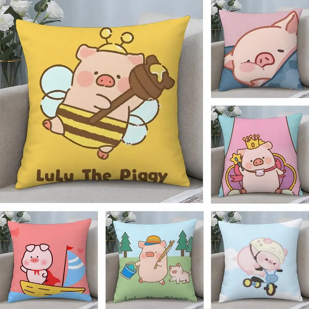 Cute L-LuLu The Piggy Cushion Cover Plush Fabric Soft Double Sided Print Home Sofa High Quality Cushion Cover Throw