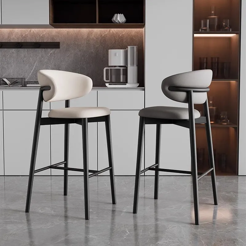 Minimalist İtalyan Tarzı Bar Tabureleri Arka Krem Modern Mutfak Bar Taburesi Ceviz Siyah Sağlam Sgabello Cucina Alto Mobilya