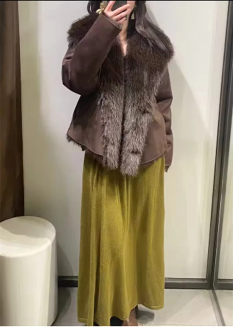Guobioziy Women's Top 2026 Fall/Winter New Retro Versatile Casual Turn-Down Collar Long-Sleeve Double-Sided Coat Jacket