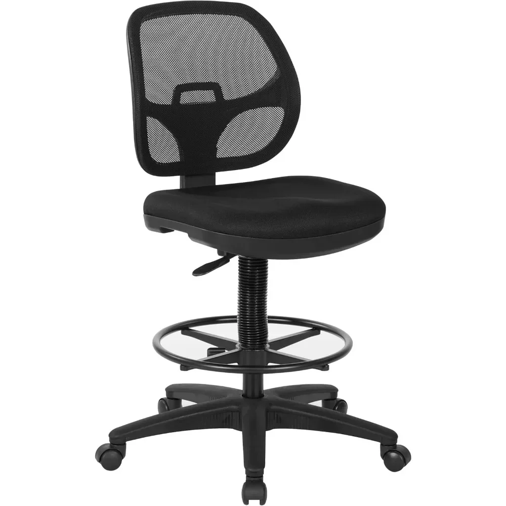 Escritório Star DC Series Deluxe malha respirável volta, cadeira de elaboração ergonômica, apoio lombar, Footstool ajustável, Foothing preto