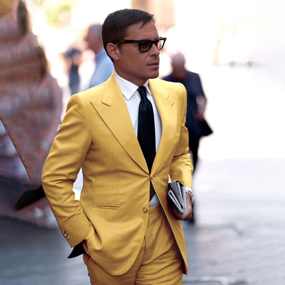 

Solid Color Men's Suits Fashion Single Breasted Peak Lapel Slim Fit 2 Piece Jacket Pants Outfits Customzied Business Clothing