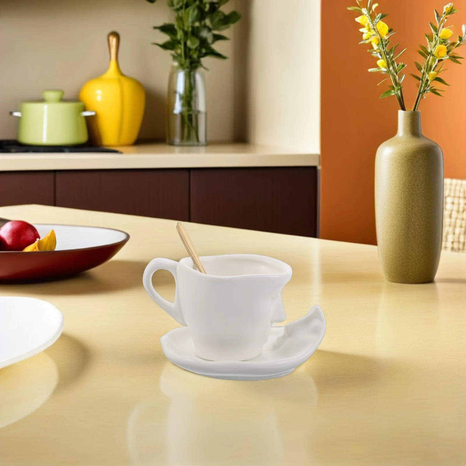 

Ceramic Creative Coffee Cup Drinking Mug with Saucer Oatmeal Aesthetic British Cups for