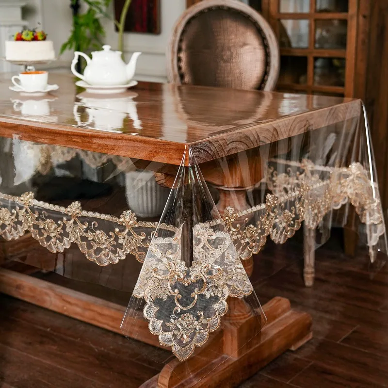 

EIFLOY-Кружевная водонепроницаемая скатерть из ПВХ, прямоугольная, круглая, прозрачная, крышка обеденного журнального столика, декор для вечеринки, на открытом воздухе