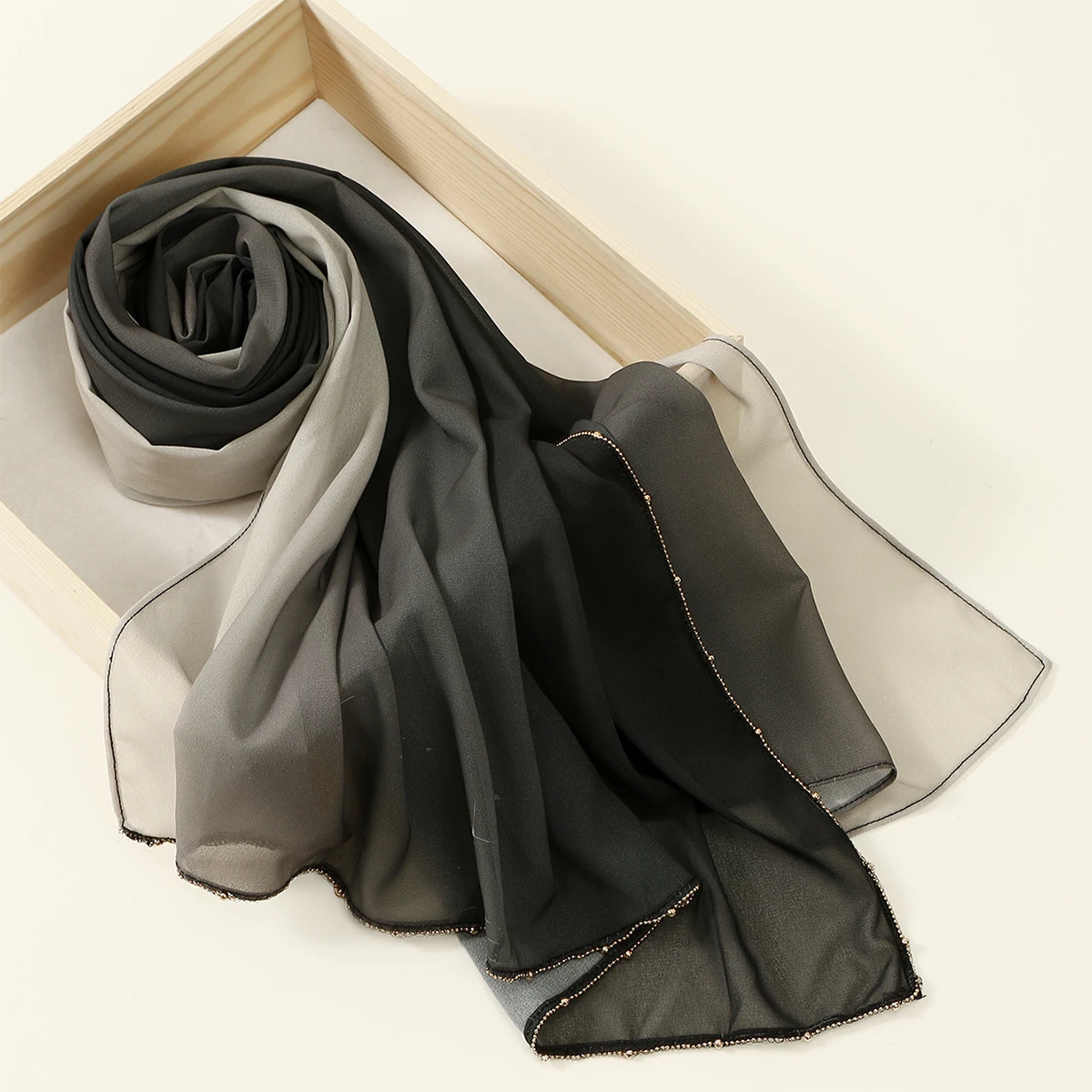 

Chiffon Gradient Chains Hijab Scarf Woman Muslim Hijab Long Shawl Muffler High Quality Fashion Muslim Headband 180*70cm