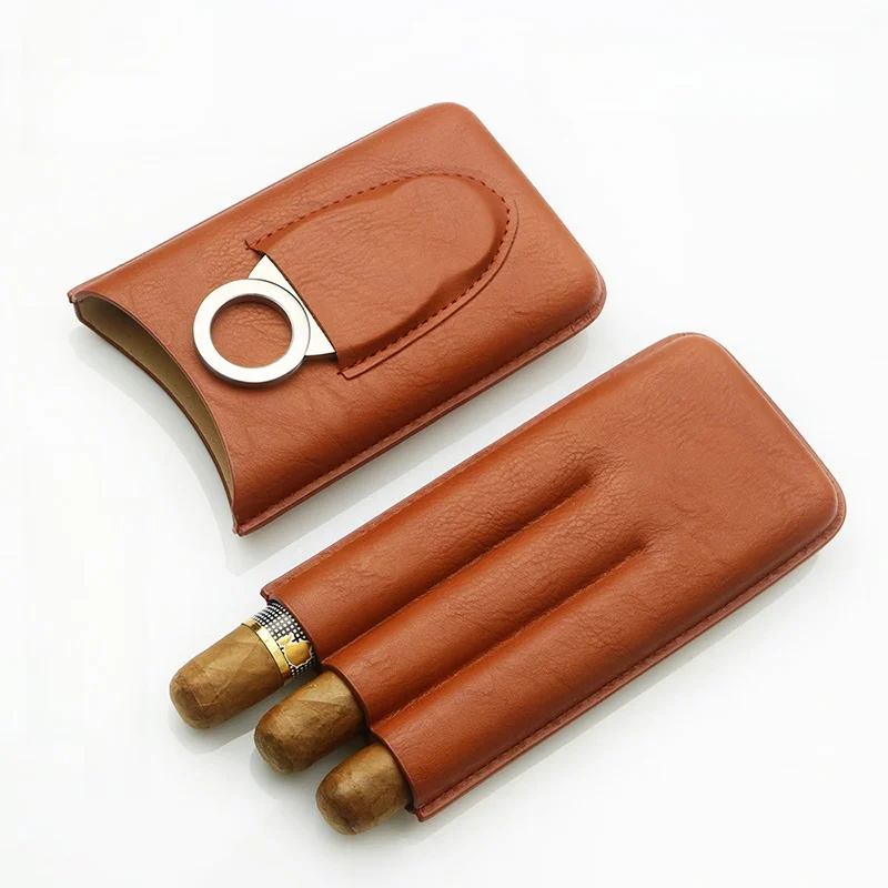 Portable Cigar Box Set of 2 Leather Cigar Cases Humidification Tube Included Cigar Cutter Included Convenient Carry-On Smoker...