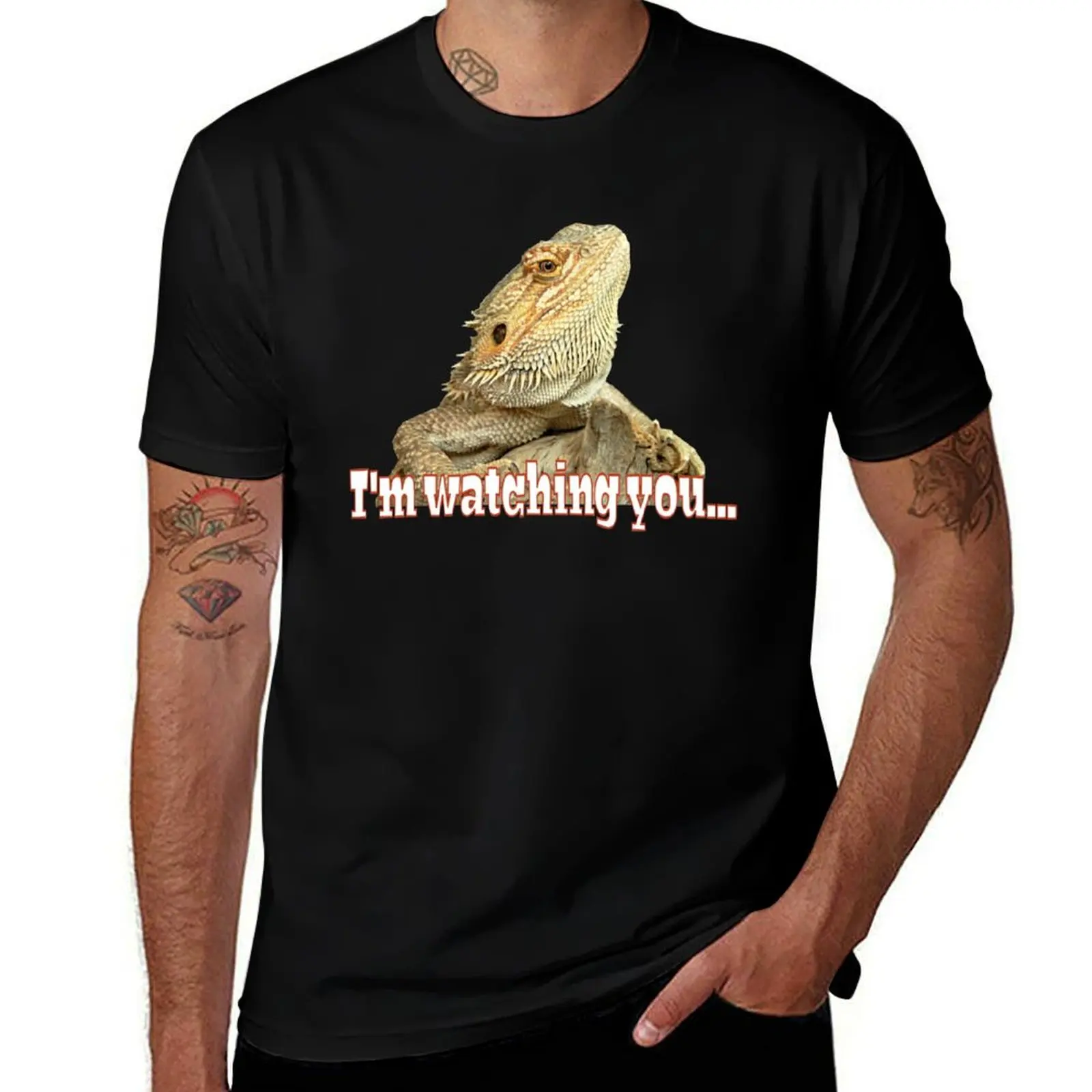 Bearded dragon watching you T-Shirt Basic Daily Outfit Short Sleeve Tee T-Shirt