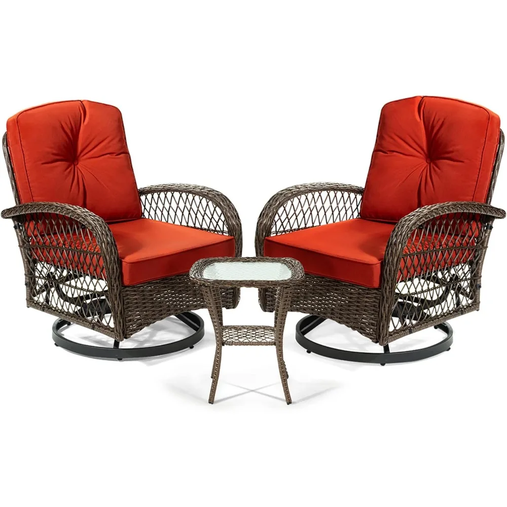 

"3-Piece Outdoor Patio Furniture Set Including Swivel Rocking Chairs, Wicker Bistro Set with Cushions"