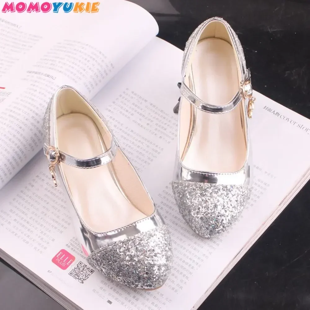 Fashion Bow-knot Kids Flats Glitter Shoes ForGirls Dress Wedding Party Dance Shoes For Girls Casual Shoes Heel Princess Sandals