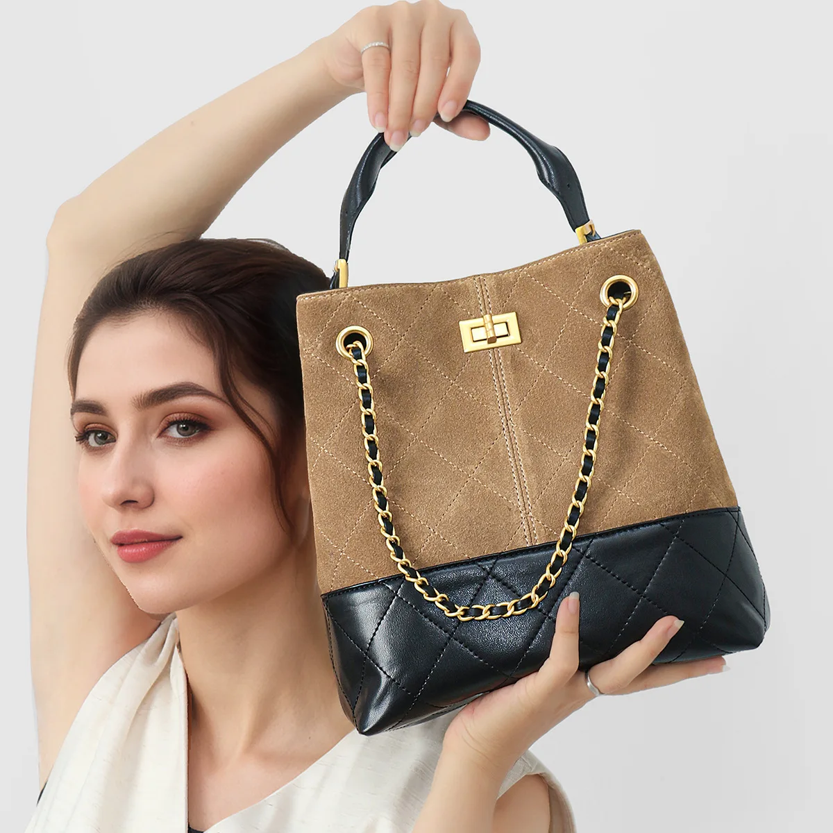 Crossbody Female Small Fragrance Style Hot Selling Women's Matching Leather Commuting Shoulder Bucket Top-handle Top Handle Bags