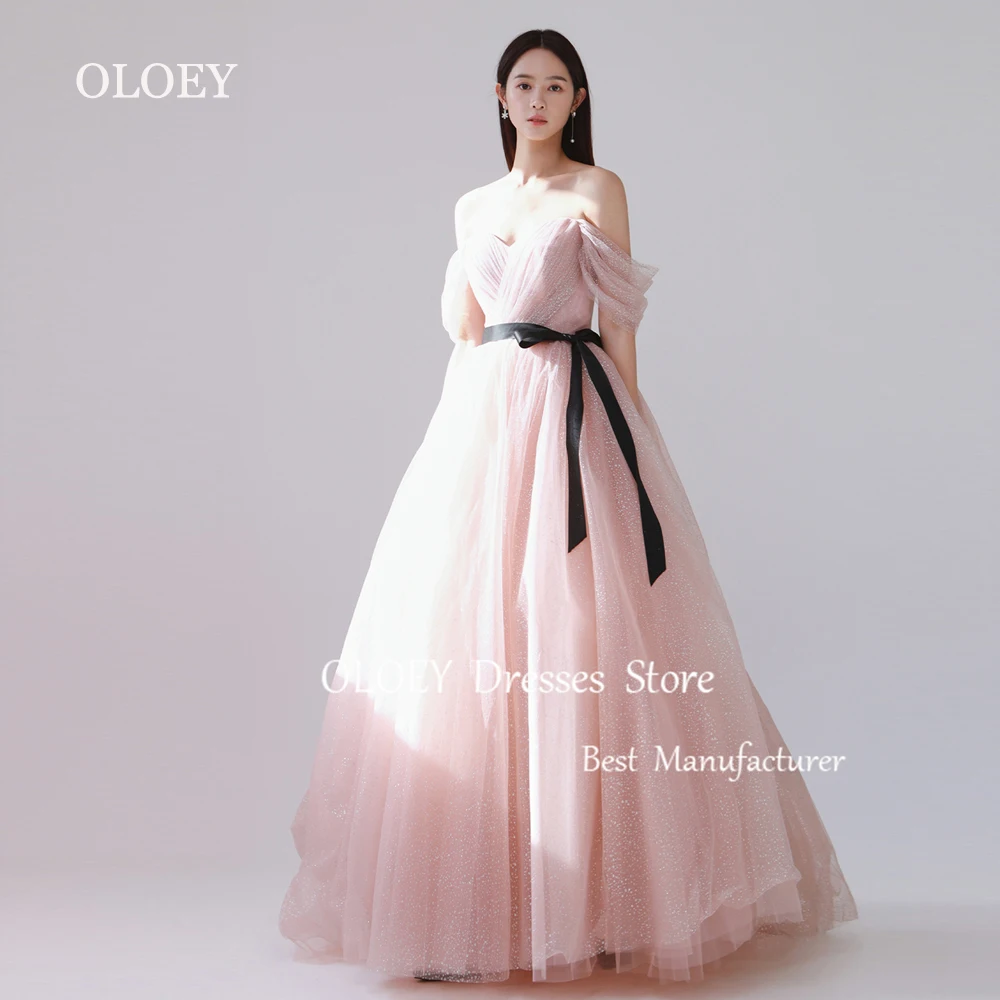 

OLOEY Pink Blue A Line Prom Dress Korea Wedding Photoshoot Sweetheart Party Dress Cape Sleeves Soft Tulle Floor Length Custom