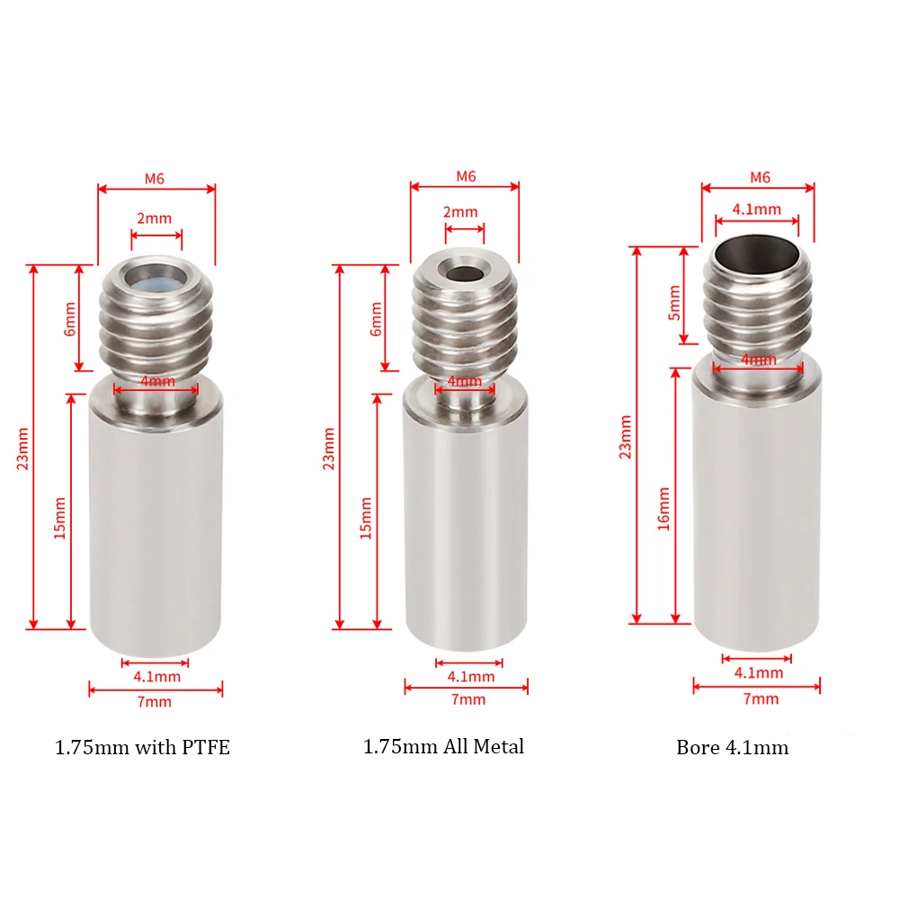 RAMPS MK8 3D Printer Parts All Metal E3D Chimera Extruder Dual Hotend J-Head Throat Heat Break Tube 1.75mm Filament Bore 4.1mm