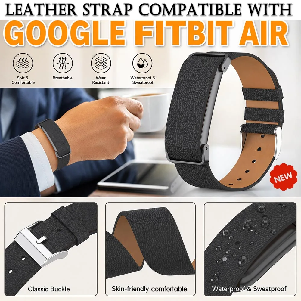 Lederarmband für Google Fitbit Air Fitness-Tracker Ersatz-Armband Verstellbares Armband für Google Fitbit Air Straps