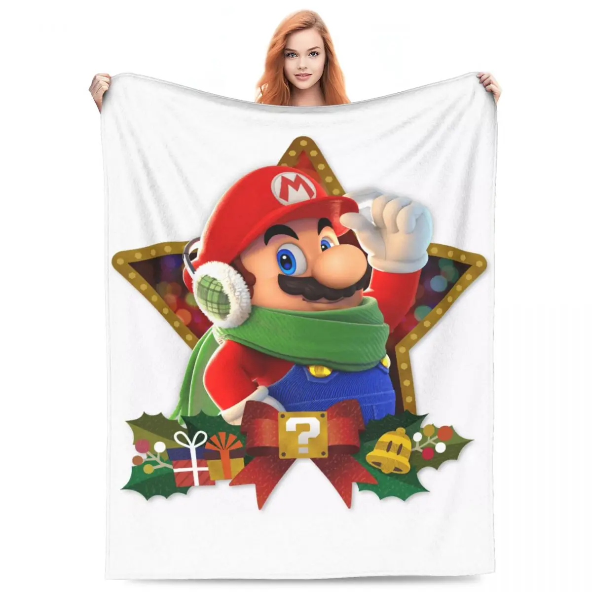 Super Mario Christmas Warm Soft Blanket Decorative Plush Throw Blanket Fluffy Outdoor Flannel Bedspread Sofa Bed Cover