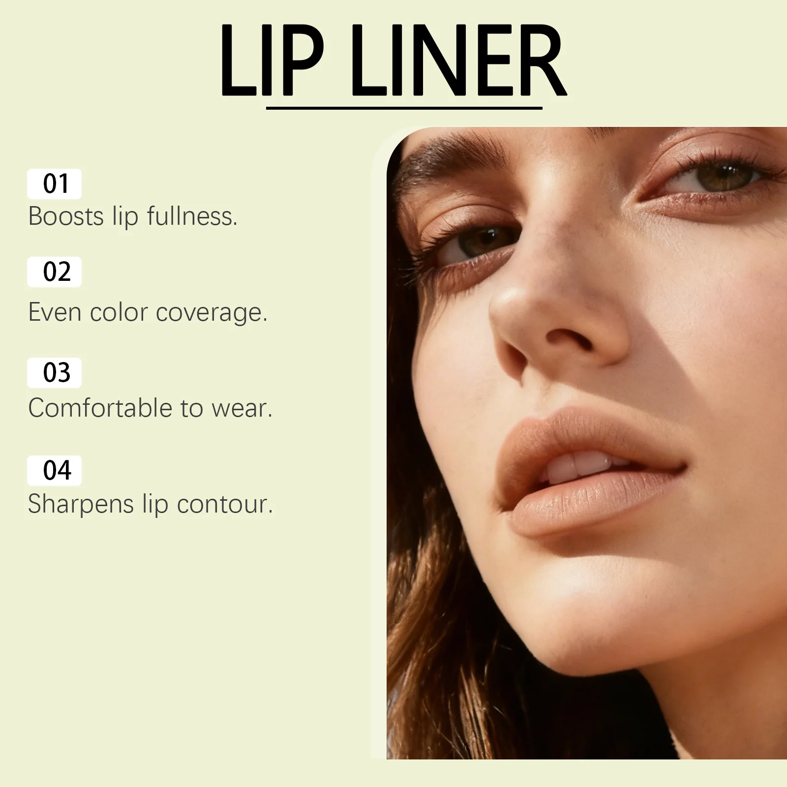 Wodoodporny matowy konturówka do ust zwiększająca objętość ust, wygładzająca linie, zapewniająca równomierne pokrycie koloru, naturalny kształt ust, długotrwały makijaż ust.