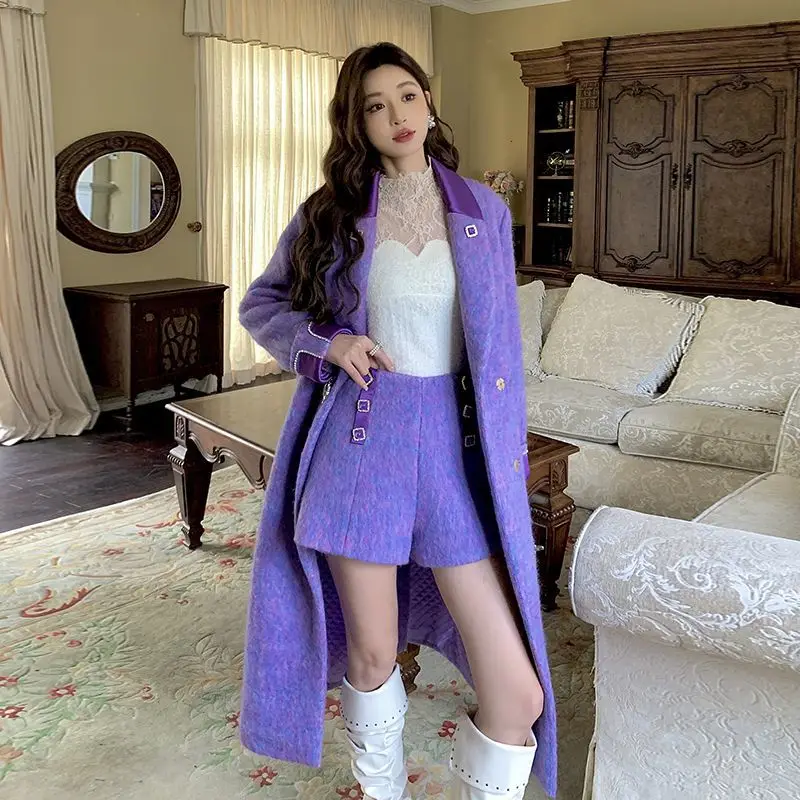 Korea Elegant Women'S Woolen Coat Shorts Jacket Autumn Winter New High-End Suit Office Lady Plush Woolen Blazer 2024 New