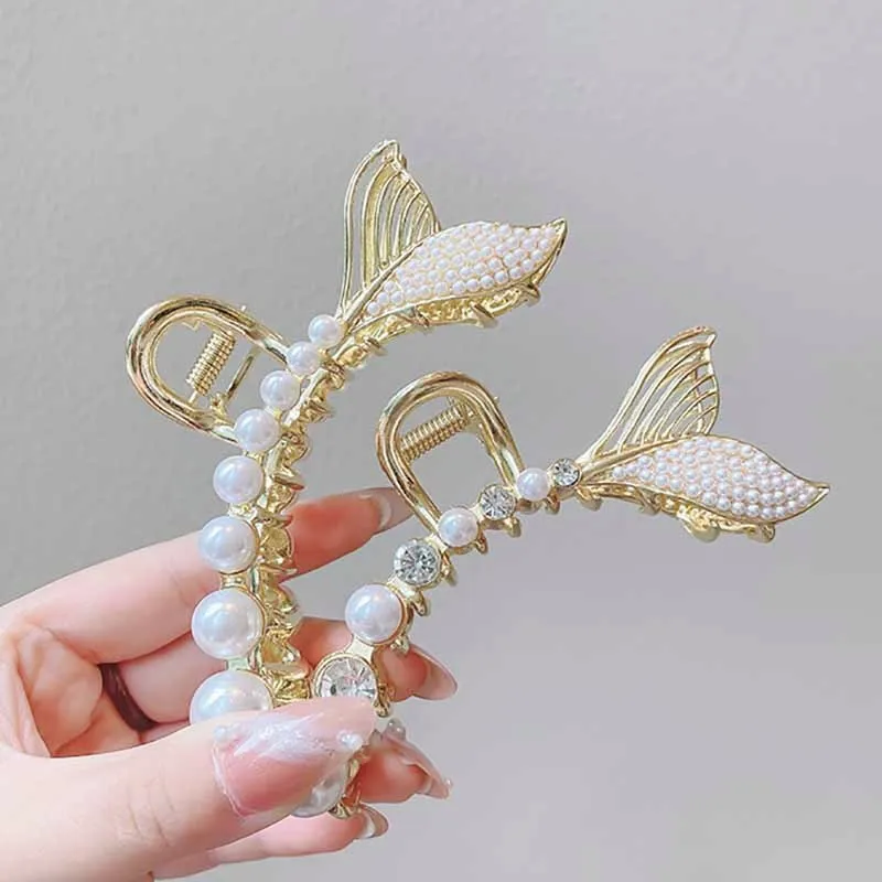 الكورية حورية البحر ذيل اللؤلؤ مشبك شعر القرش الظهر أنثى فريد رئيس دبوس الشعر المألوف الشعر التبعي