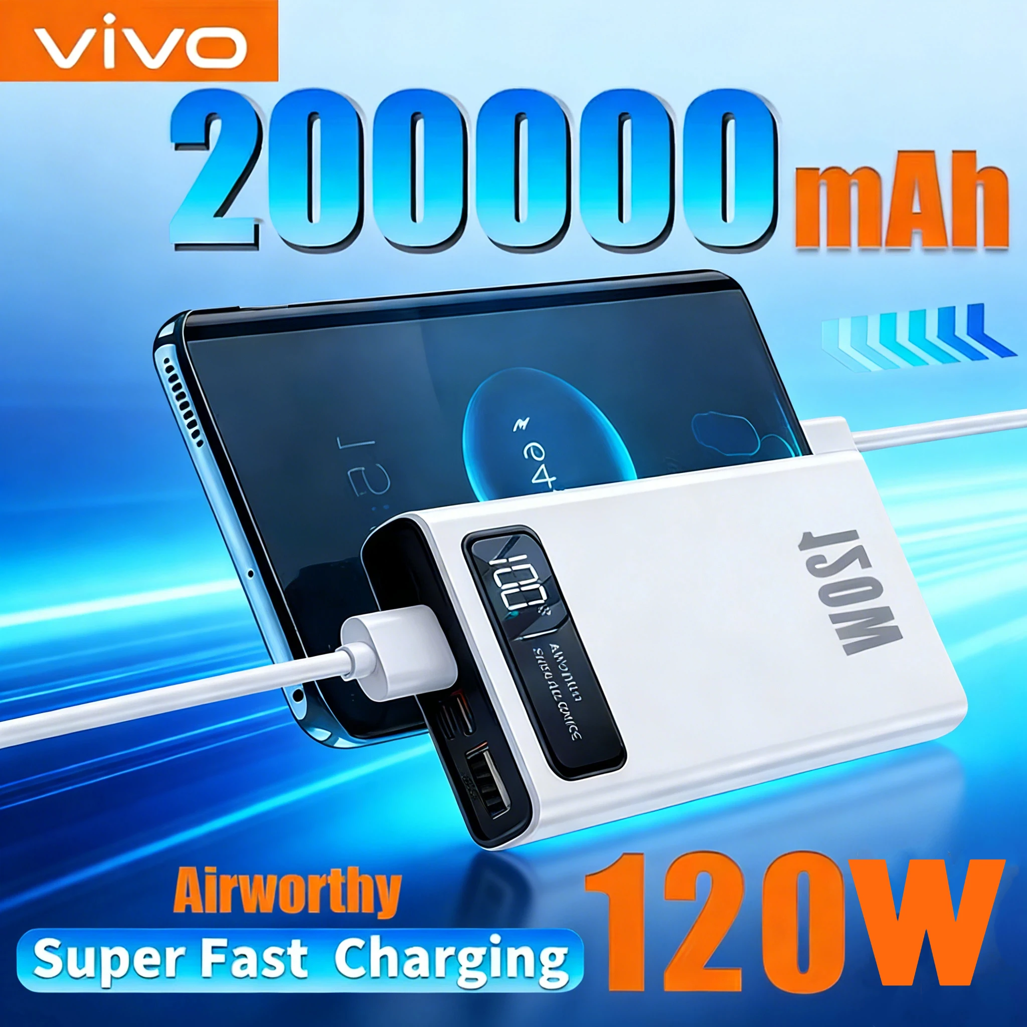 

VIVO 500000 мАч Power Bank 120 Вт Быстрая зарядка Портативный мобильный цифровой дисплей Внешняя батарея большой емкости для IPhone