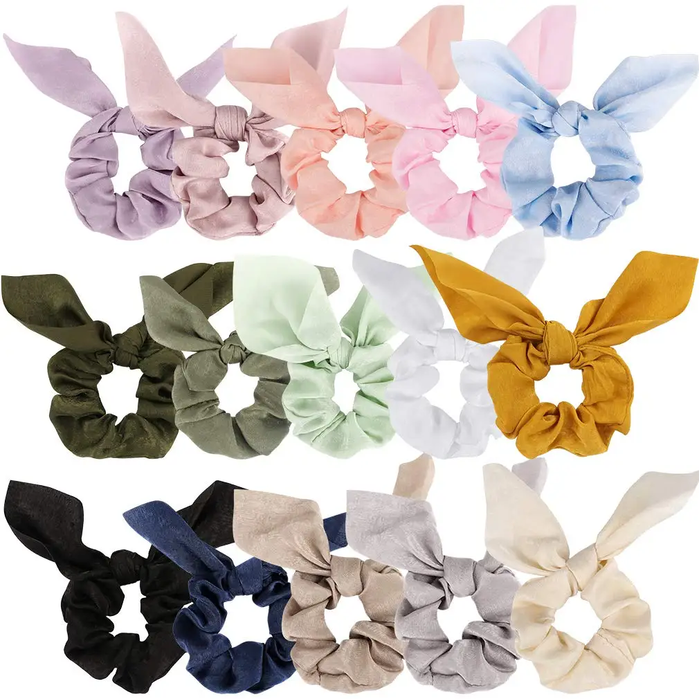 

Cute Bow Ribbon Scrunchies for Women: 15 Pack Elastic Hair Ties, Ponytail Holders