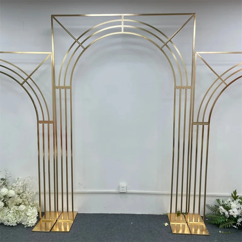 Vergoldeter, gebogener Mehrstangen-Bogen-Bildschirmrahmen für Hochzeitsdekoration, Blumenständer, Hintergrund-Requisiten – Detail 5