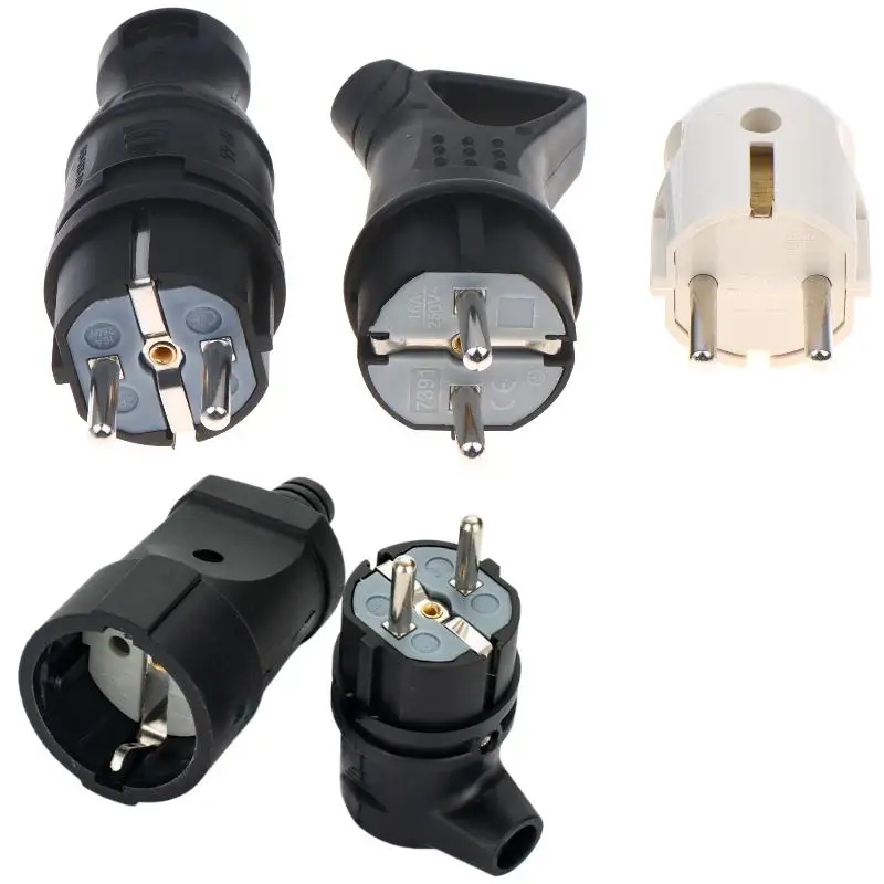 EU 250V 16A Rubber Socket Plug IP54 Waterproof with Cover 1Pcs for DIY Power Cable RV Outdoor Power Connection