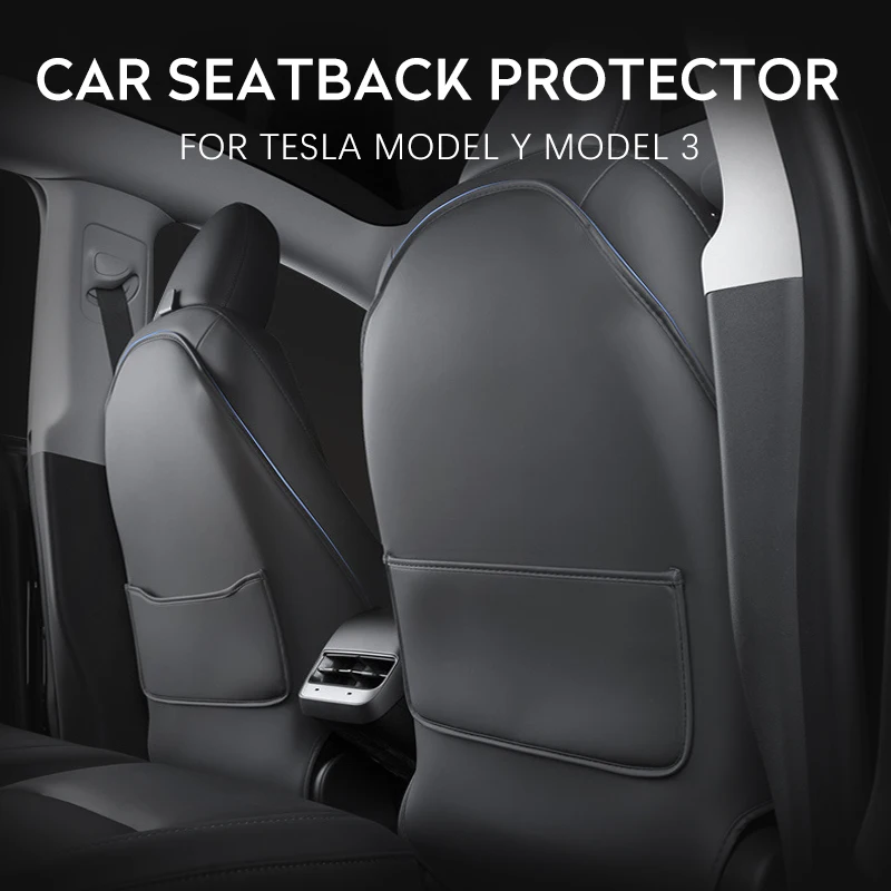 

2PCS Car Seatback Protector for Tesla Model Y Model 3 Back Seat Anti Kick Pad with Storage Pocket Child Anti-Kick Leather Mat
