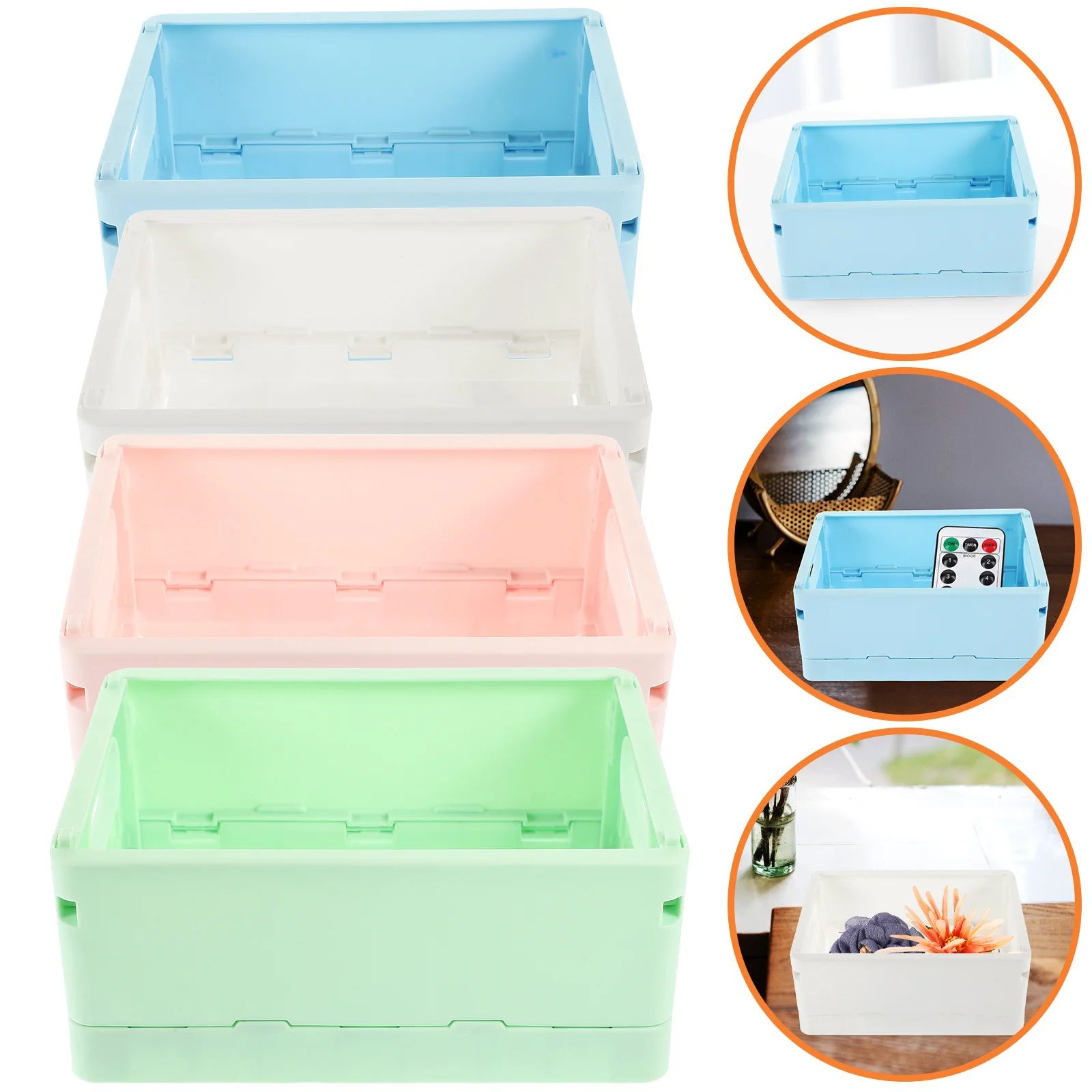 

4Pcs Storage Basket Plastic Desktop Organizer Collapsible Small Colored Basket Sundries Desktop Storage Bin Organizer