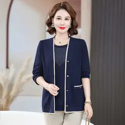 50 Year Old Mother Middle-aged Woman Western-style Jacket Elderly Person Cardigan Long Sleeved Upper Garment