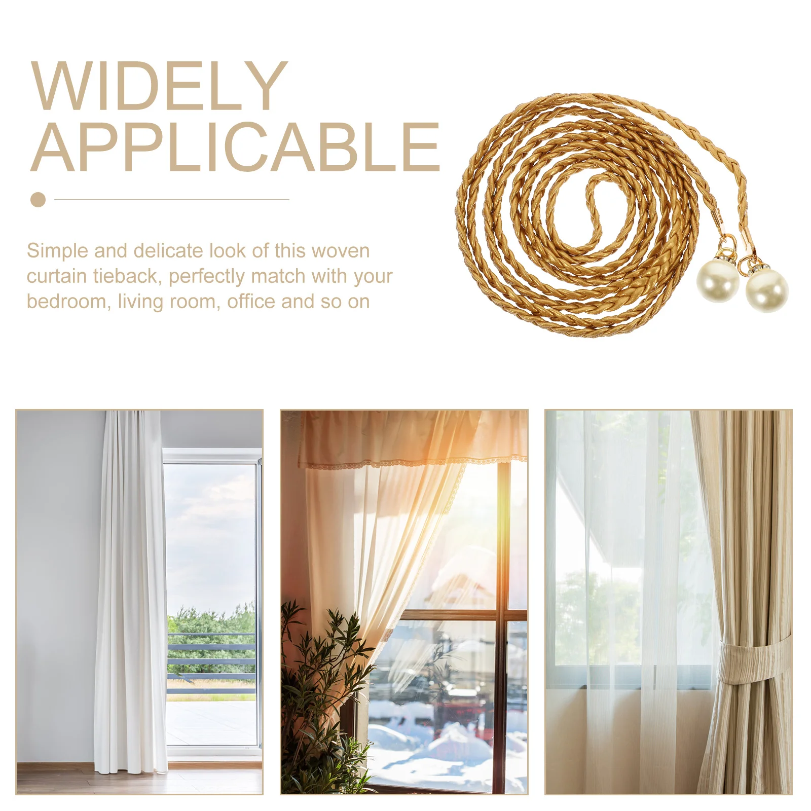 

4Pcs Curtain Tiebacks Pearl Waist Belt Woven Design for Office Home Decor Drapery Holdbacks Curtain Fixing Buckles