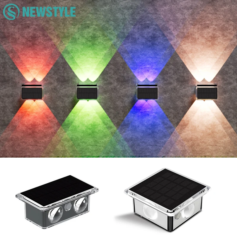 

4LED Solar Powered Fence Lights Outdoor Up Down Lighting Waterproof RGB Solar Wall Lights Yard Garden Garage Christmas Decor