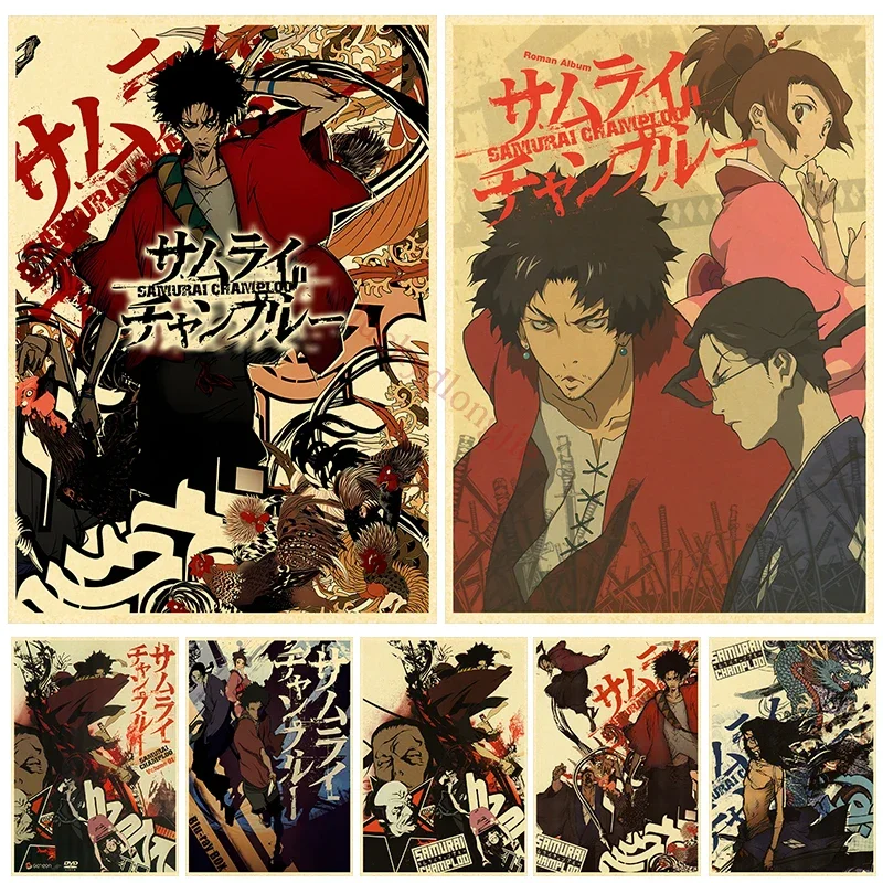 Anime Samurai Champloo Poster Anime Room Decor Painting Vintage Kraft Paper Home Living Wall Stickers Art Painting No Frame