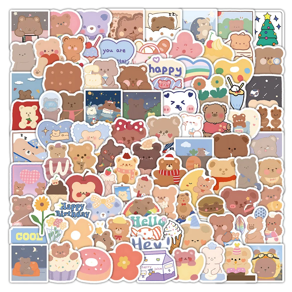 102 Sheets Trendy Korean Bear Stickers - Adorable Cartoon Labels for Notebook, Luggage & Scrapbook Peel Joy Sticker Store