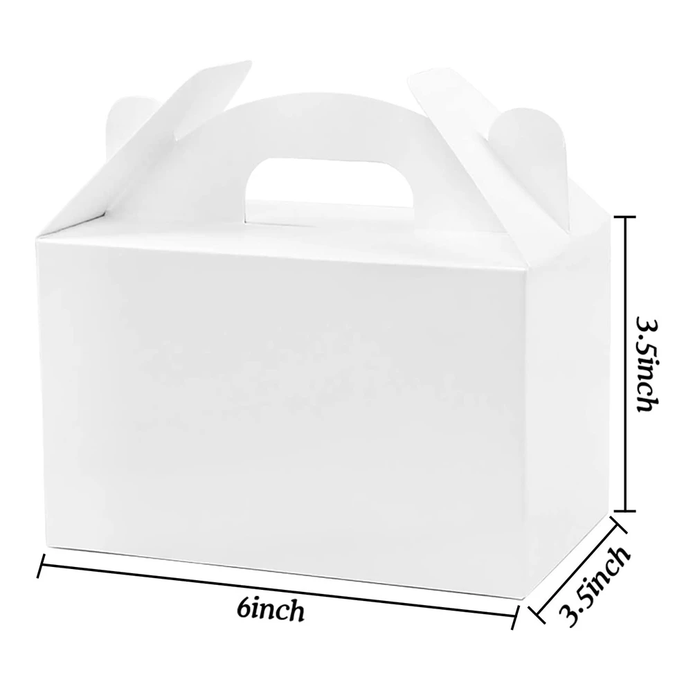 48 Pack White Treat Gable Party Favor Boxes Paper Gift Boxes for Birthday Party Shower 6x3.5x3.5 Inches,White